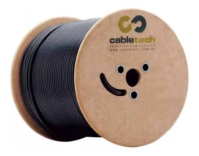 Bobina 305 Metros Cabo coaxial RG6 Mensageiro Preto Antena Digital Tv Aberta a Cabo CFTV