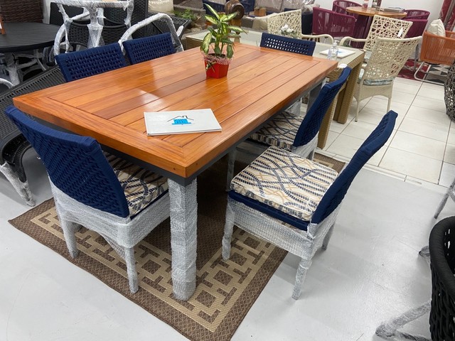 Conjunto  Zapa mesa 180x100x75 tampo perobas/ 6 cadeiras náutica  - Foto 3