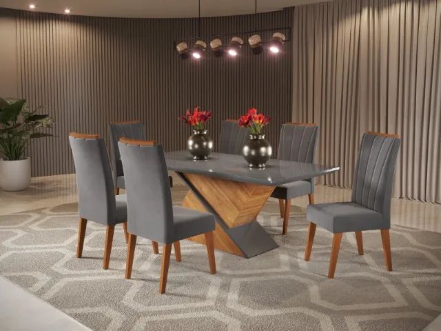 Mesa de Sala Aurea 1,80cm  com 6 Cadeiras Safira, 