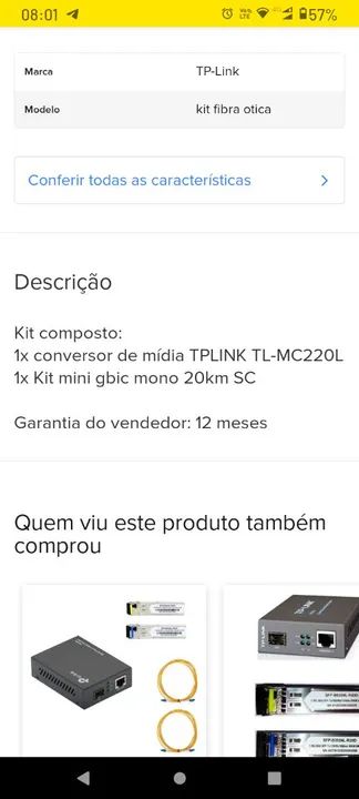 Conversor de fibra óptica  TPLINK
