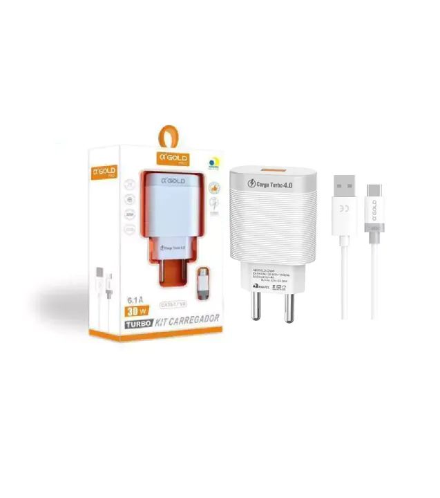 CARREGADOR 1 USB TURBO 1 CABO TIPO-C PARA USB 30W A´GOLD CA39-3/TIPO-C