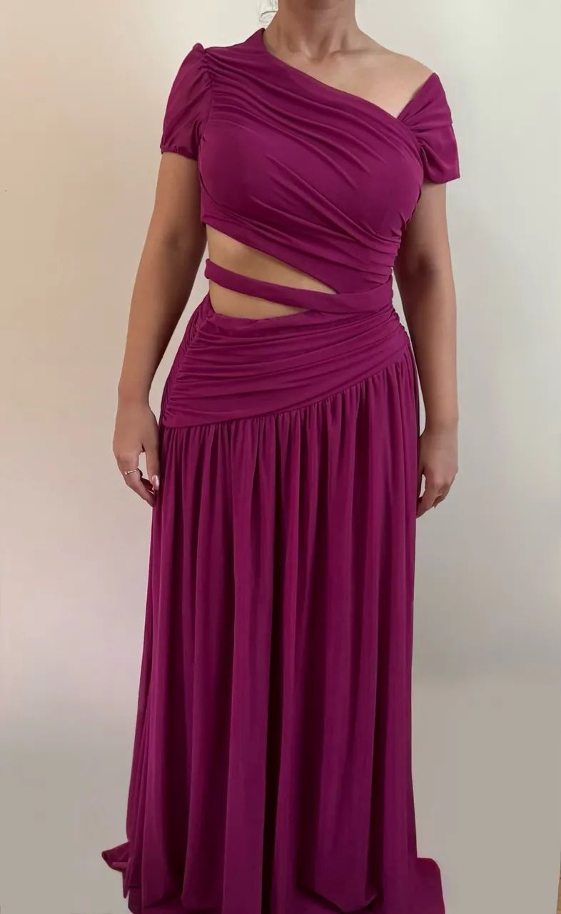 Vestido Longo Drapeado Fúcsia