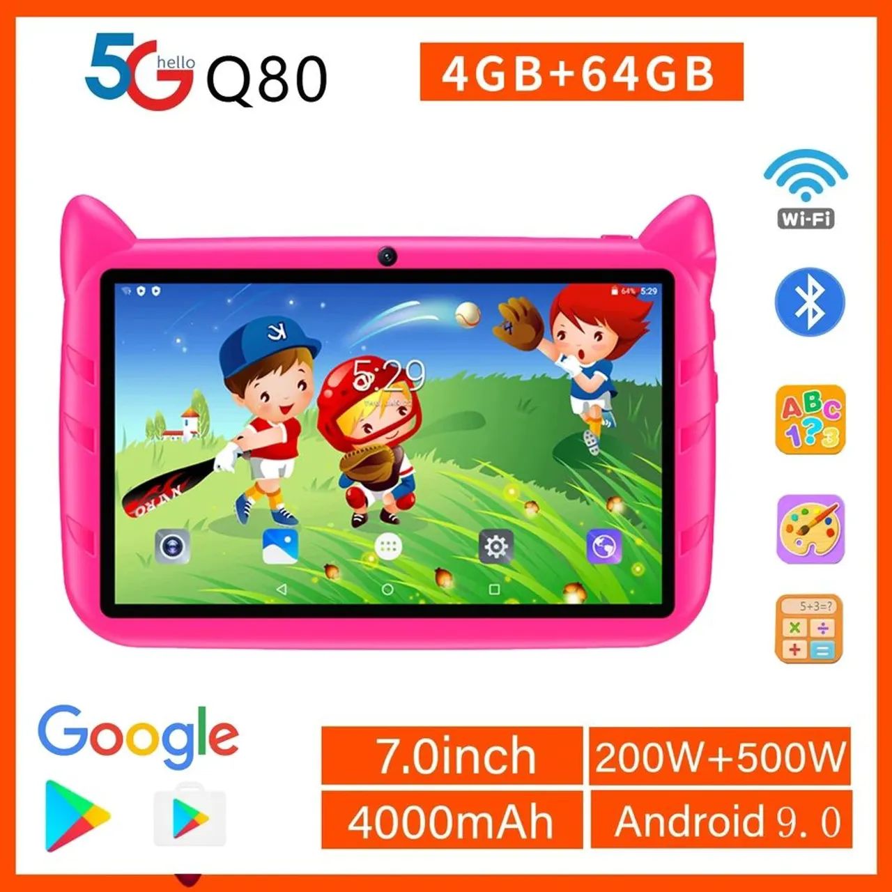Tablet Infantil 7.0 Polegadas kidpad 4GB+64GB Q80 200W+500W - Android 9.0 - Foto 2