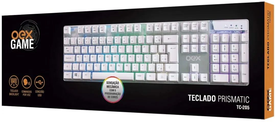 Teclado Gamer Luminoso Oex Mecânico RGB Branco TC-205 Comando por Voz - Foto 3