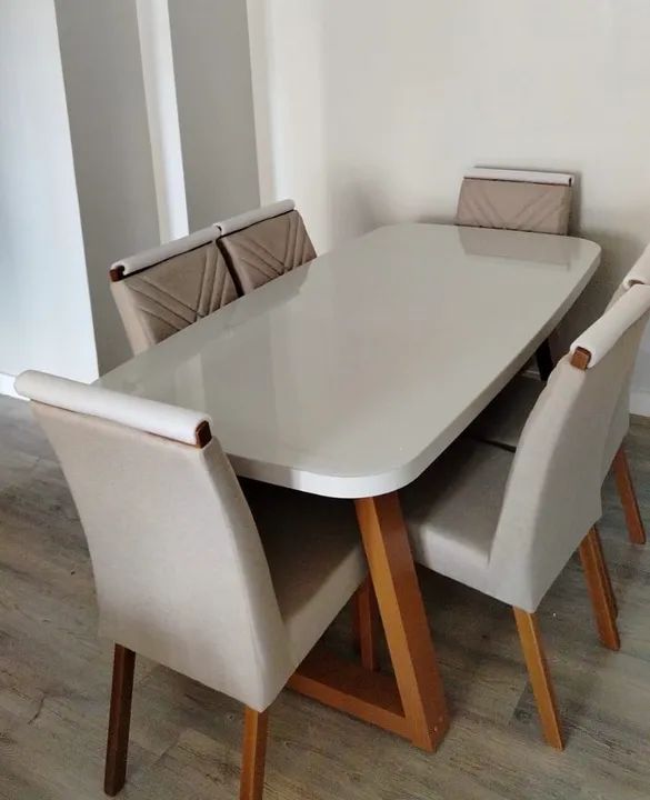 Mesa de Jantar 180x90 Cadeiras 100% Madeira em Linho 