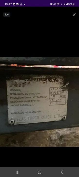 Compressor de arcomprimido atlas copco XAS77 - Foto 4