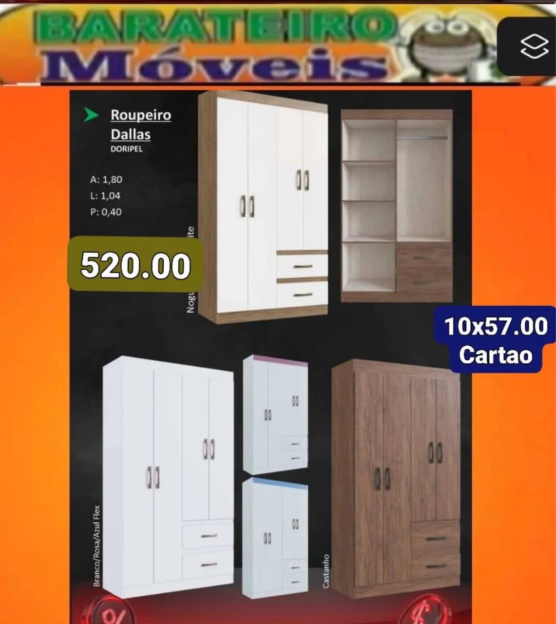 Guarda roupa solteiro 4 portas 