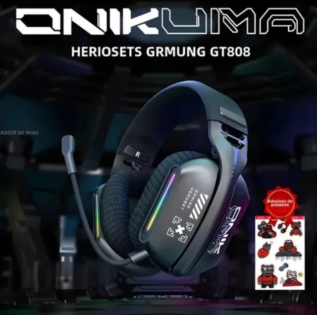 Fone De Ouvido Para Jogos RGB Sem Fio ONIKUMA GT808 Com Cancelamento De Ruído E Microfone 