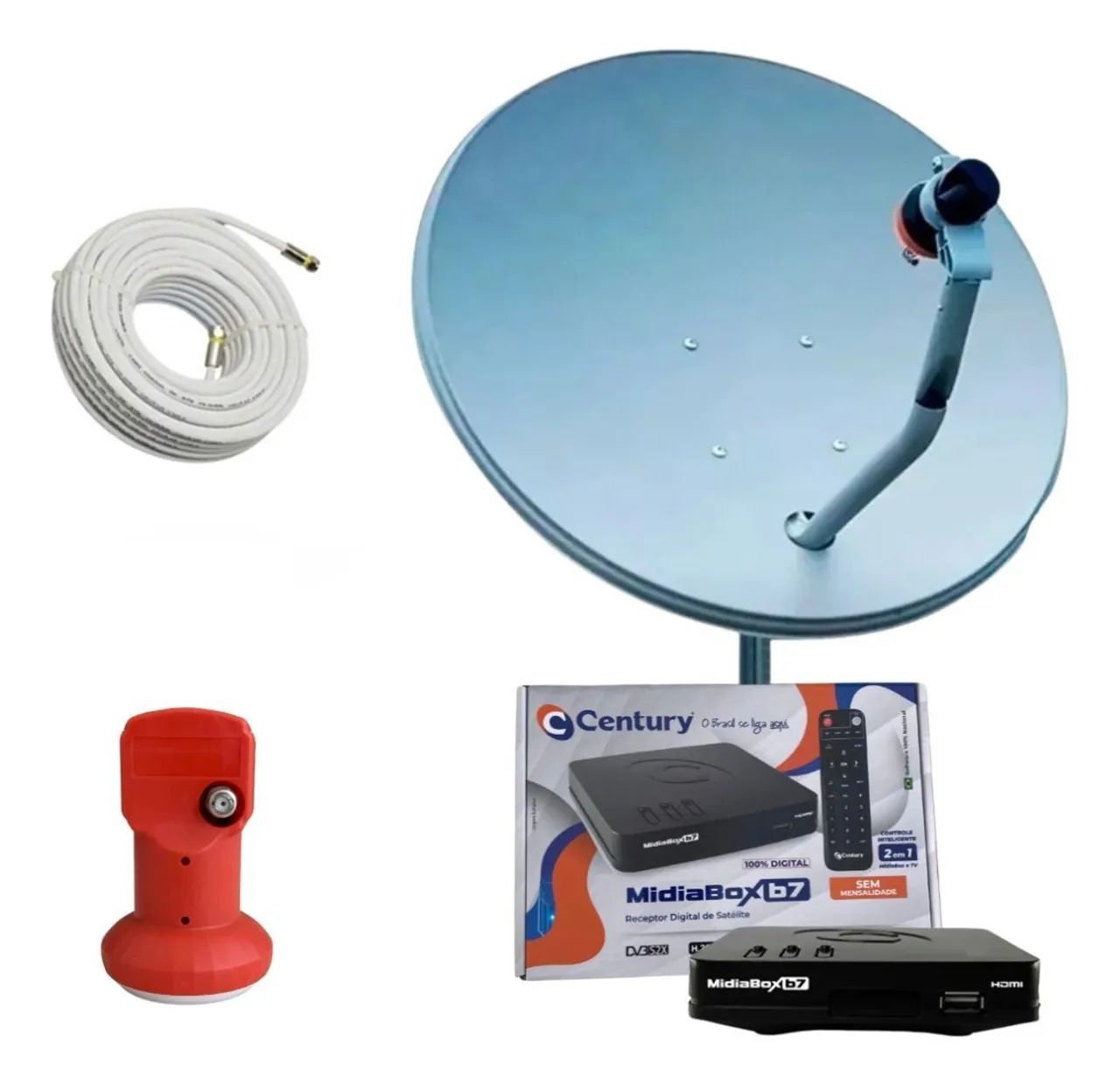 Kit Antena Parabólica Century + Receptor MidiaBox 7