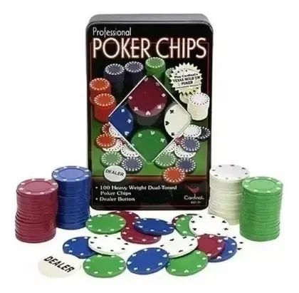 kit poker profissional em lata 100 fichas jogo baralho vi-3129