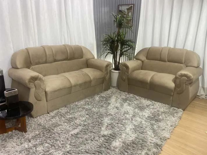 Conjunto de Sofá 2 e 3 Lugares Veludinho Bege