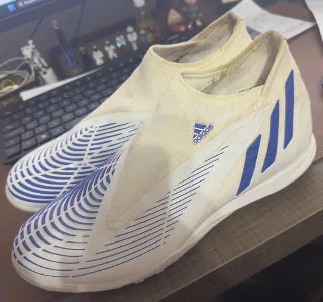 Chuteira Predator Edge.1 Society Adidas Branca E Azul