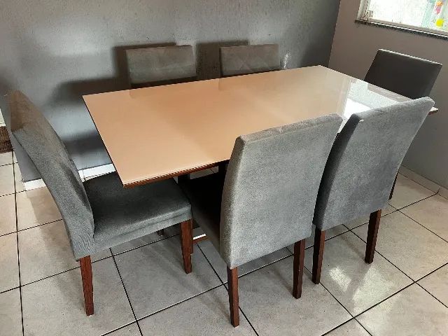 Jogo de Mesa de Jantar com 6 cadeiras com tampo em vidro  - Foto 2