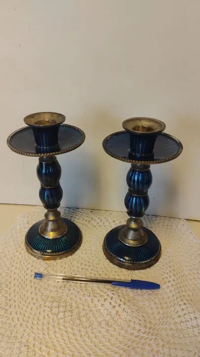Castiçais de Prata e pedra Azul - 2 Peças