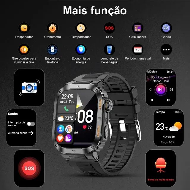 Smartwatch Sport Preto e Resistência IP68 - Foto 4