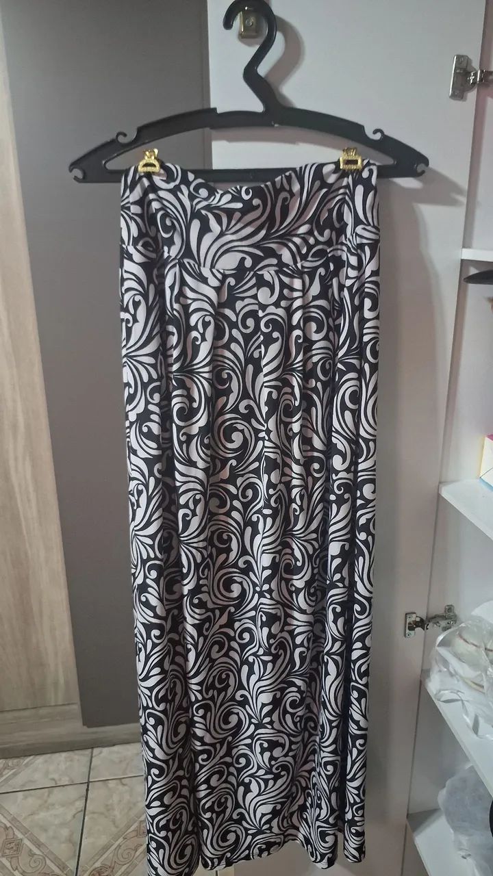 Saia longa estampada de malha 