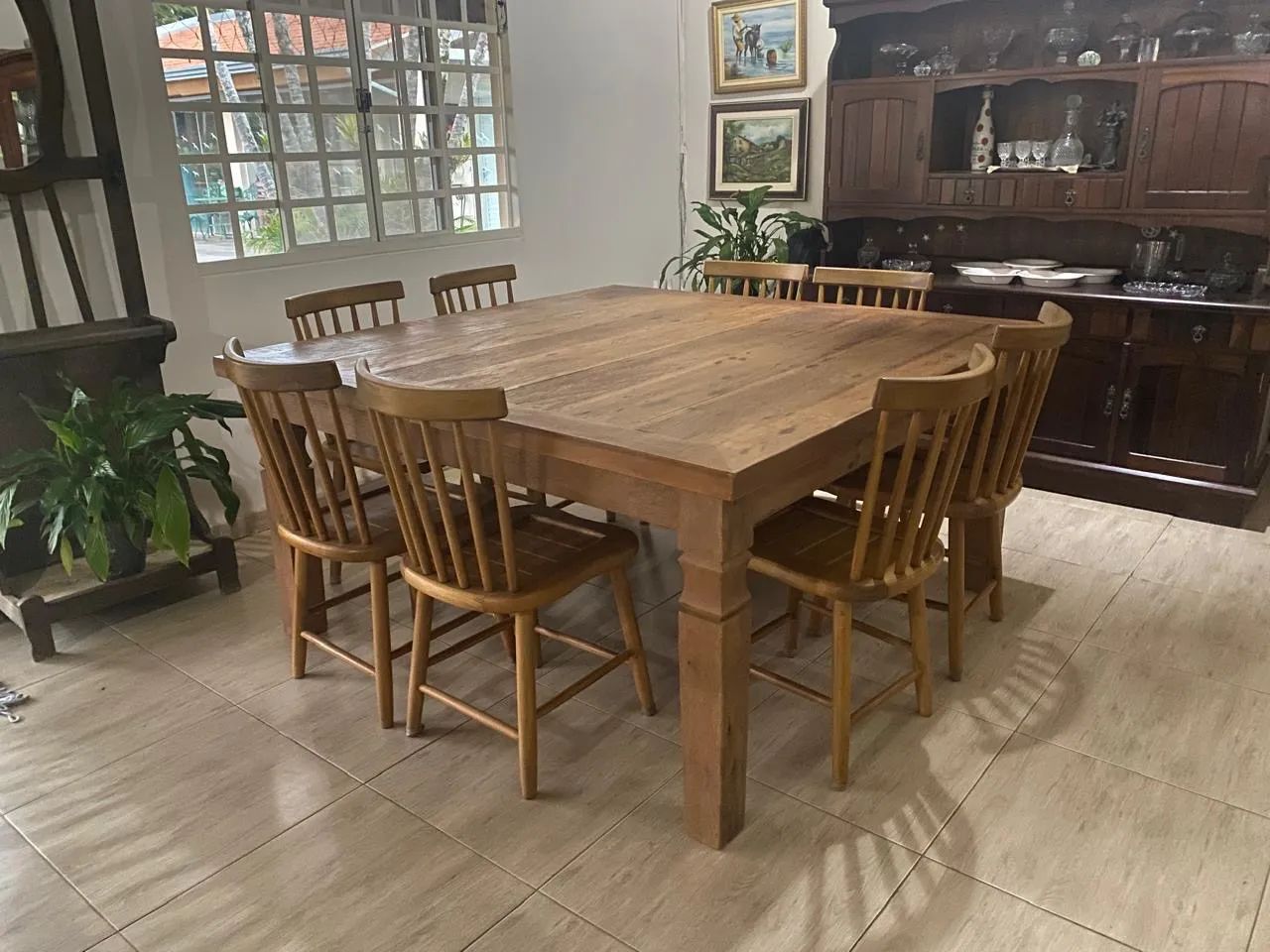 Mesa Quadrada 8 lugares 1,60m Madeira Maciça e Cadeiras  - Foto 2