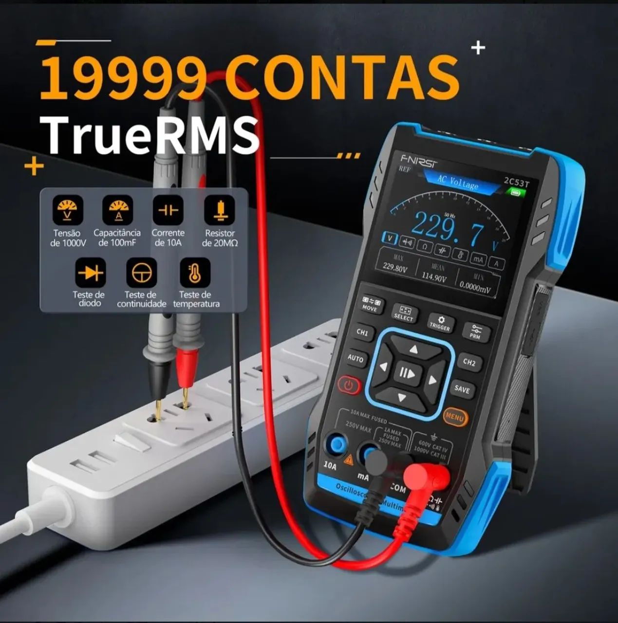 Osciloscópio Canal Duplo 50 MHz + Multímetro + Gerador de sinal Fnirsi 2C53T  - Foto 5