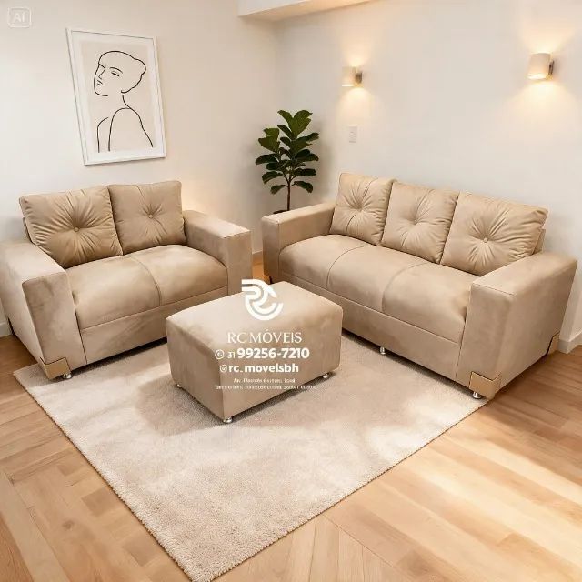 Sofá 2 e 3 Lugares com Puff Suede Marrom D33 Confortável Premium - Foto 2