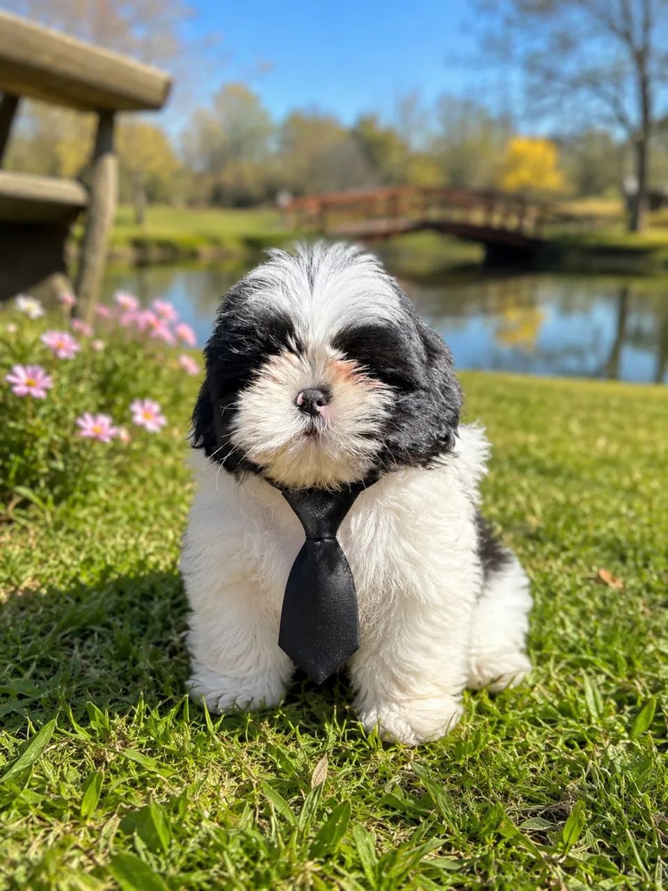 Shih tzu macho bebezinho branco e preto 