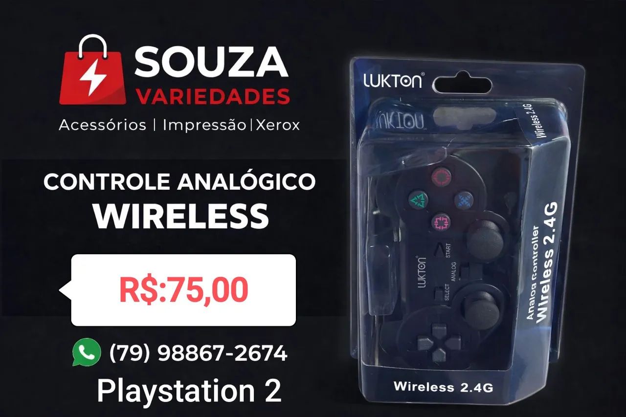 Controle para PS2 Wireless 2.4G Lukton