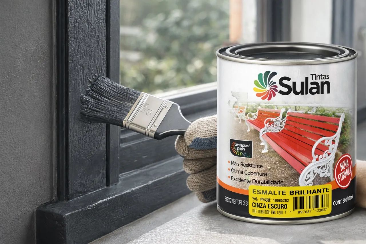 Esmalte Brilhante Cinza Escuro Sulan 900ml Alta Cobertura Uso Interno e Externo - Foto 2