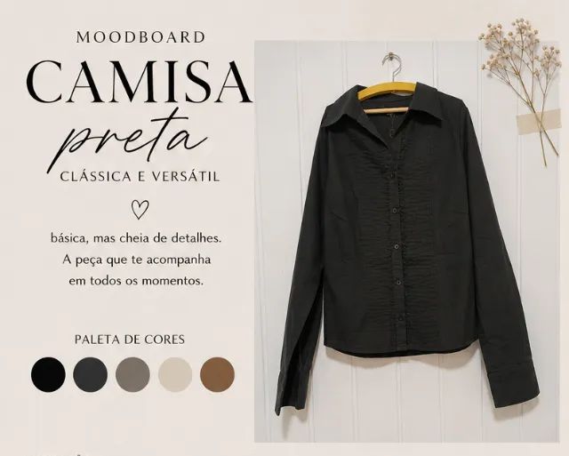 Camisa Preta Manga Longa com Detalhe Frontal - Foto 3