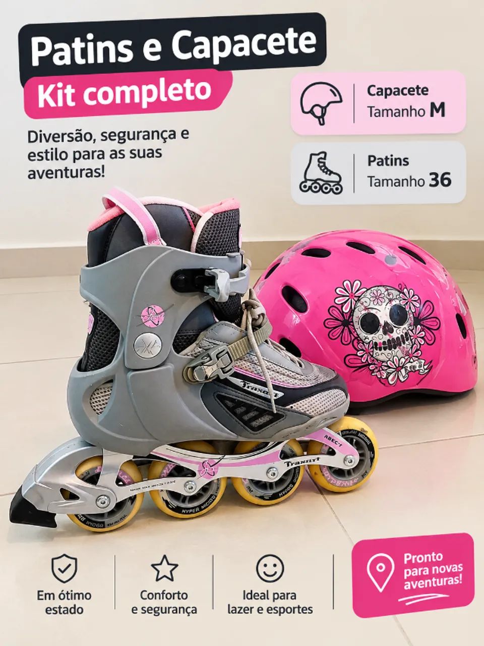 Kit patins e capacete