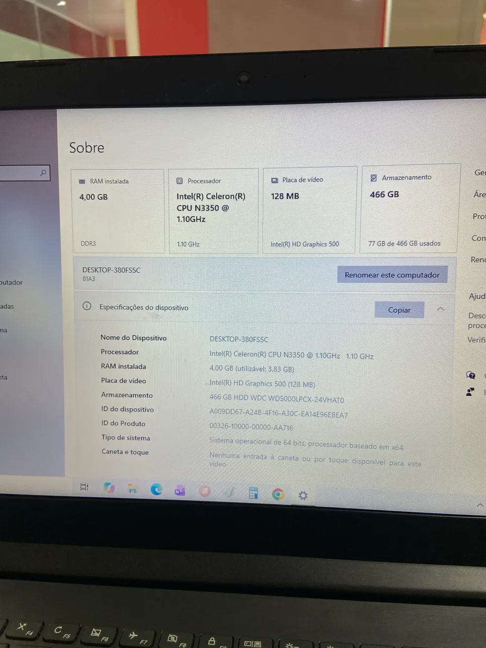 Notebook Lenovo Ideapad 320 4GB RAM HD 500GB WIN 10 Pro - Foto 3