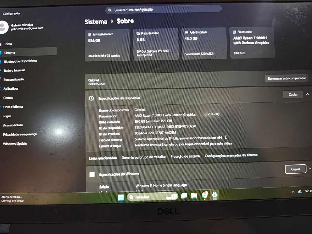 Notebook Gamer Dell G15 RTX 3060 de 6 GB - Foto 3
