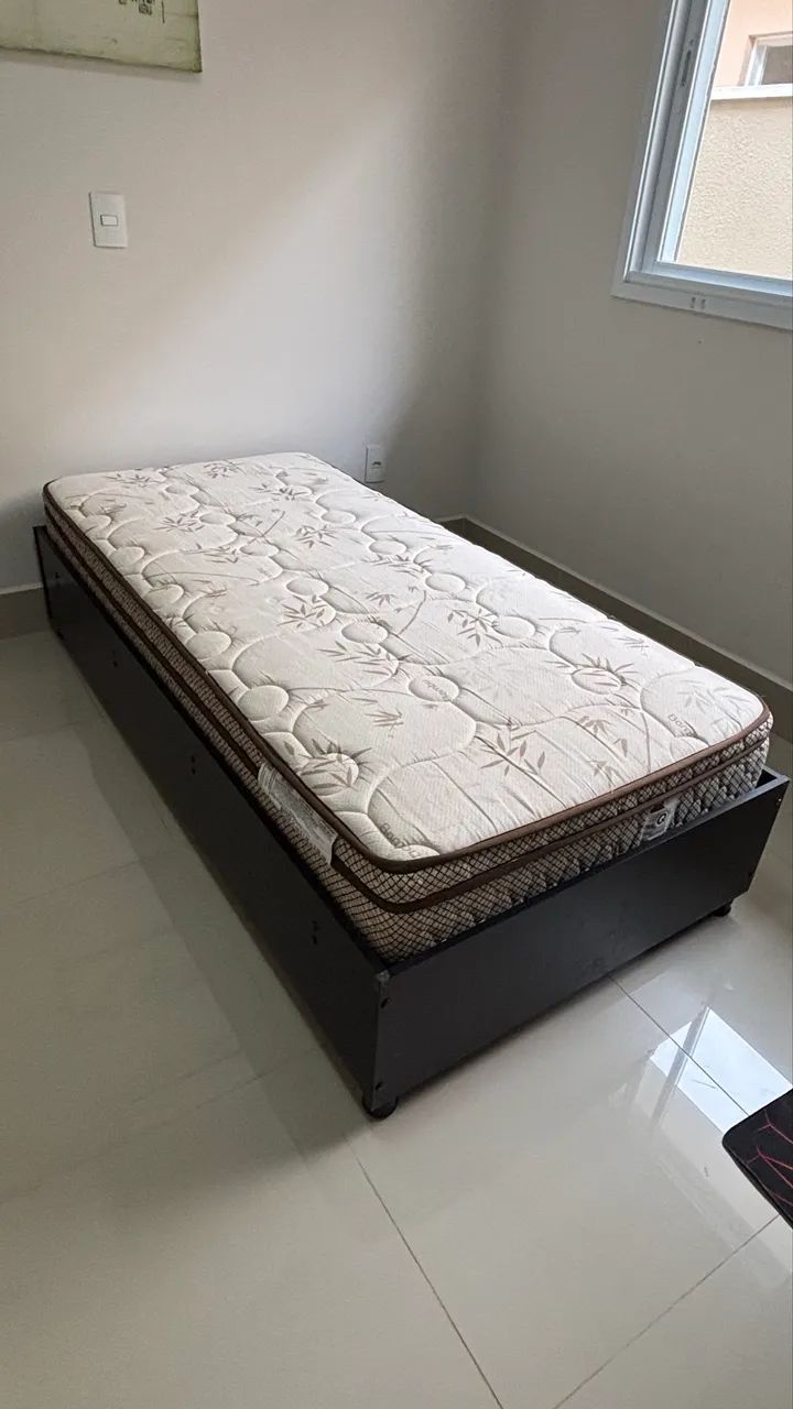 Conjunto Cama de Solteiro (Base de Madeira Preta) + Colchão BF Bambu EP TF - Foto 4