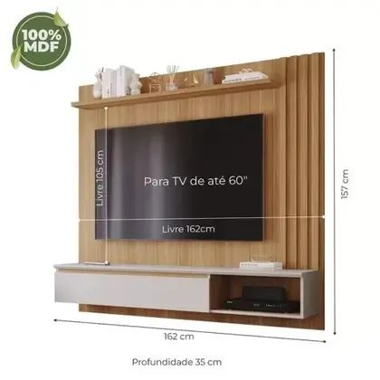 Painel para TV até 60 Polegadas 100% MDF Panamá Plus com 1 Porta - Permobili - Foto 2