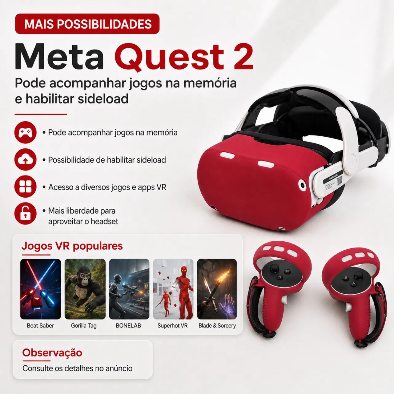 Óculos de realidade virtual - Meta Quest 2 com diversos acessórios - Foto 2