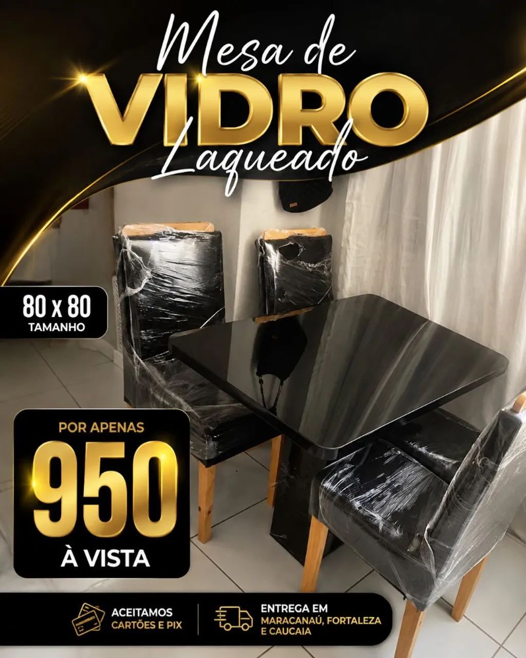 Mesa com vidro laqueado 