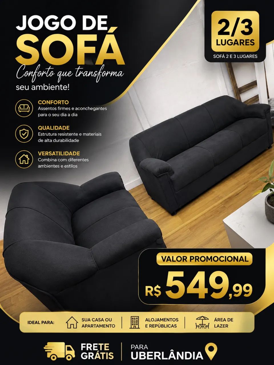 Mega ação sofá 2/3 lugares apenas 549,99 frete grátis 