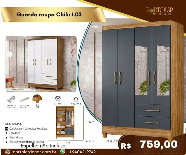 Guarda roupa Chile 1.03 a pronta entrega 