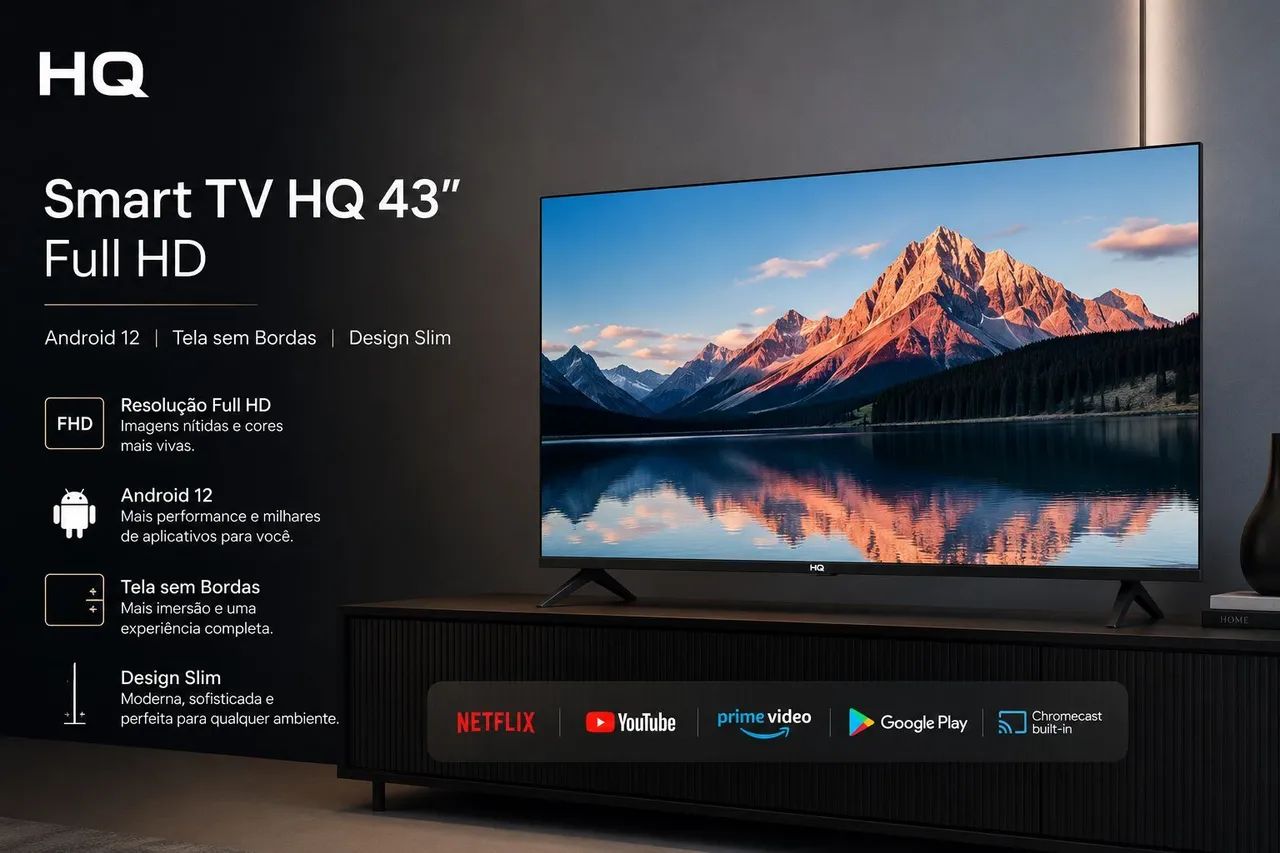 Smart TV 43" FULL HD tela sem bordas Android 11 design Slim - Foto 2