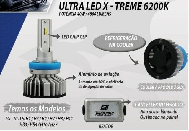 Par Lâmpada Xtreme Tiger Auto - Uso P/ Farol Alto Baixo e Milha  - Foto 2
