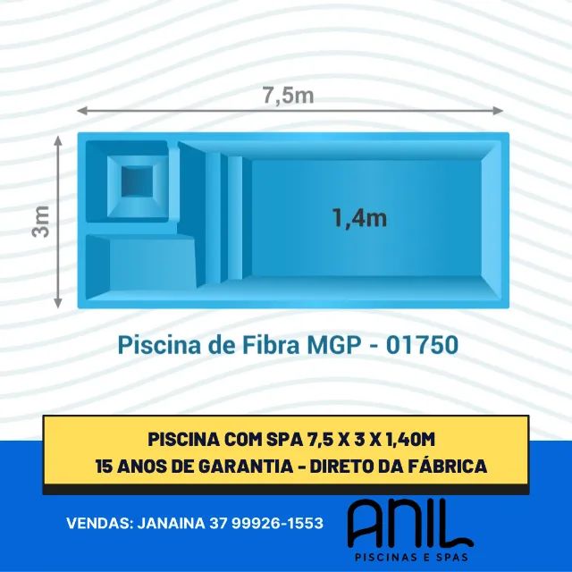 Ja - Piscina 7,5 x 3 de fibra com spa