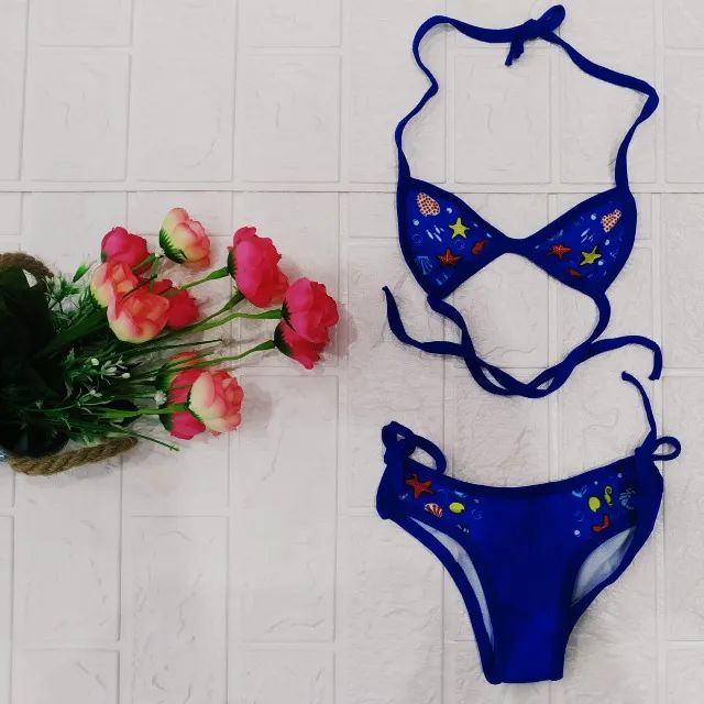 Biquine Infantil Com Estampa De Lycra  Azul Escuro
