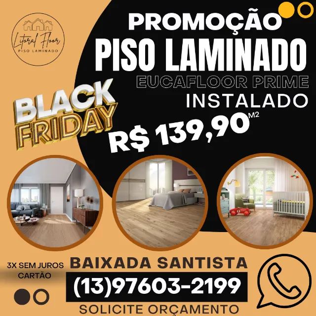Piso Laminado Eucafloor em Guilhermina Praia Grande Sistema Click R$ 139,90 Pronto!