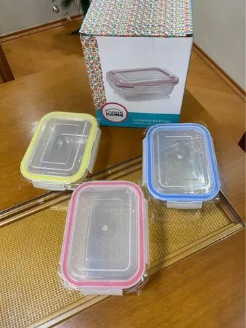 Conjunto de potes de vidro herméticos 640ml com respirador 3 unidades - Lacrado - Foto 2