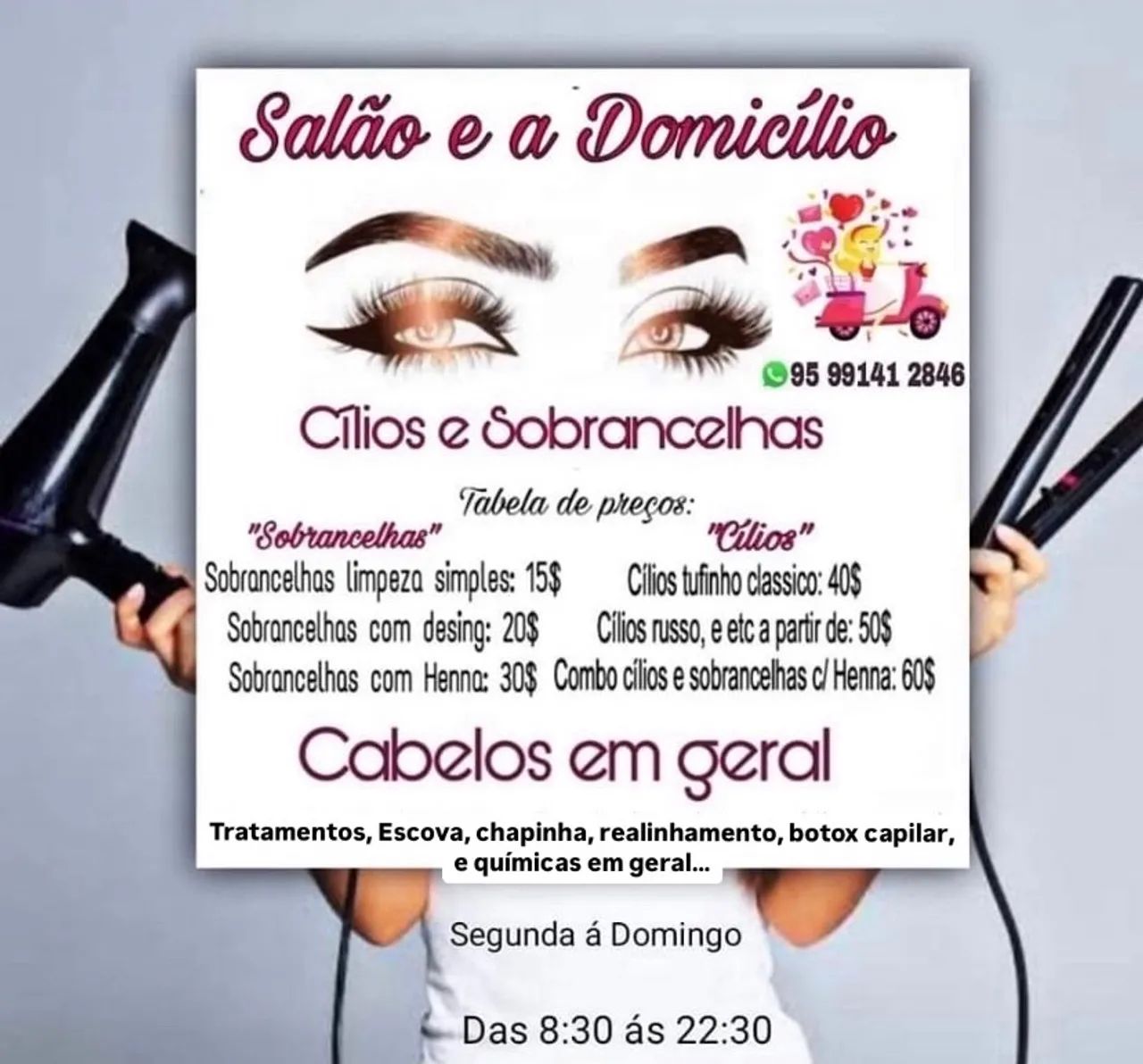 Cílios e sobrancelhas e cabelos em Geral