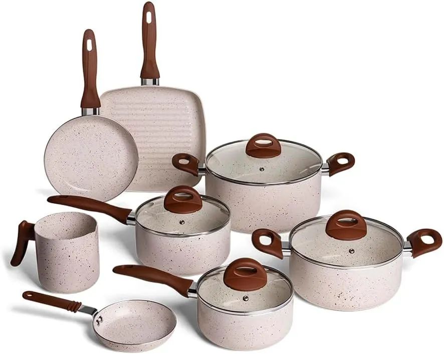 Jogo de Panelas Brinox Antiaderente Ceramic Life 8 Peças Smart Plus Vanilla