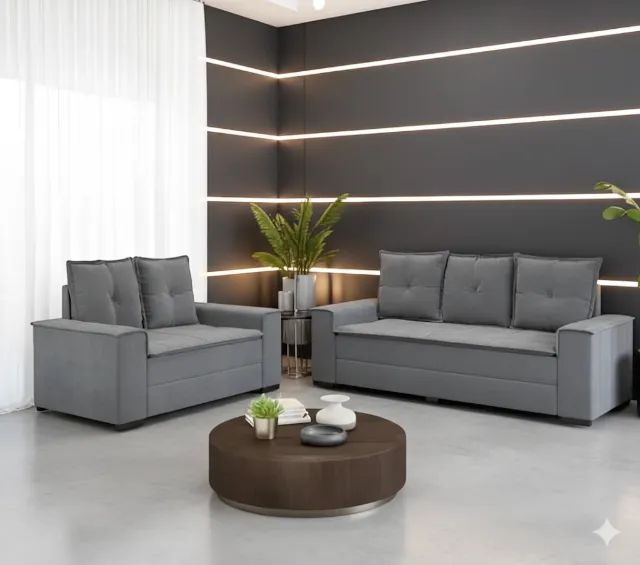 (PRODUTO NOVO) Sofá 2 e 3 lugares Barcelona Cinza parcele em até 10x sem juros