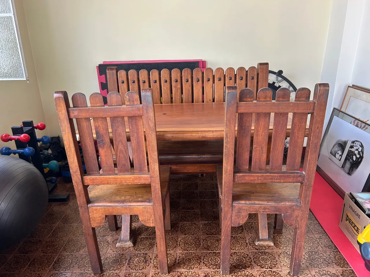 Conjunto de Mesa de Jantar de Madeira Maciça