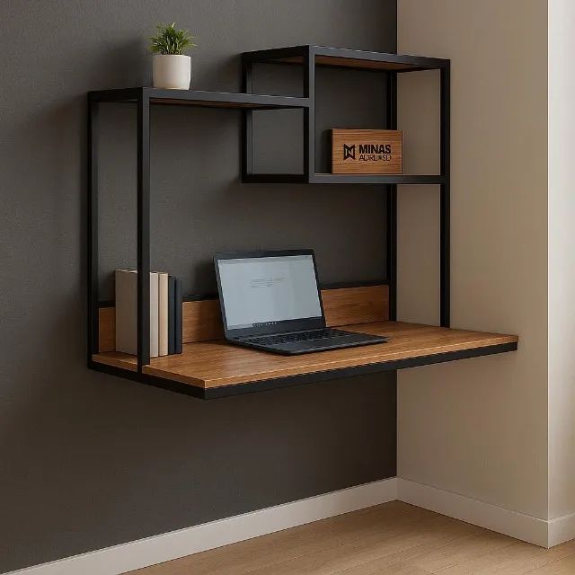 Escrivaninha Aérea com Nicho e Prateleira Compacta, moderna e funcional! Ideal para home o