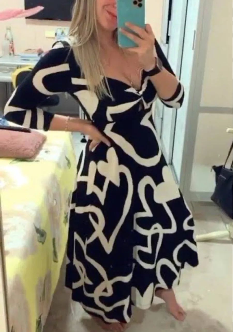 Vestido Midi Estampado Preto e Branco FARM P  - Foto 2