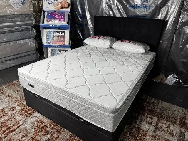 Cama Box Bau Casal + Colchão Molas Ensacadas