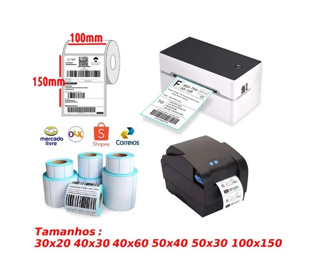Etiquetas Térmicas Adesivas Vários Tamanhos Funciona Em Impressora Para Etiquetas Térmicas